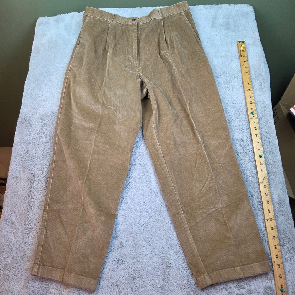 L.L. Bean‎ Corduroy Pants Womens 20P High Rise Pleated Tapered Leg Tan Khaki